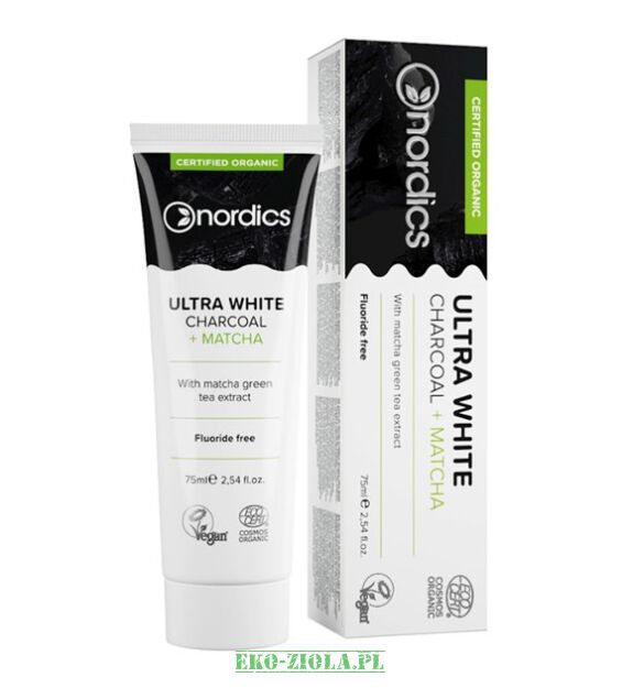 Nordics Pasta do zębów Ultra white bez fluoru 75ml (węgiel + matcha)