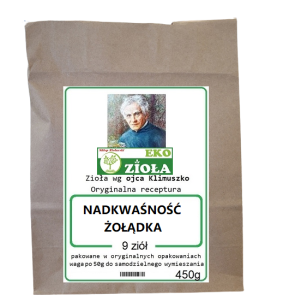 Wsparcie i profilaktyka przy - Nadkwaśność żołądka - zestaw mieszanki ziół wg Klimuszko 450g