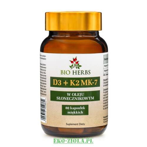 Bio Herbs Wit D3 + K2 2000/20μg  (olej  słonecznikowy) 120kaps