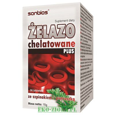 Sanbios Żelazo Chelatowane Plus ze szpinakiem i pietruszką 30tabl