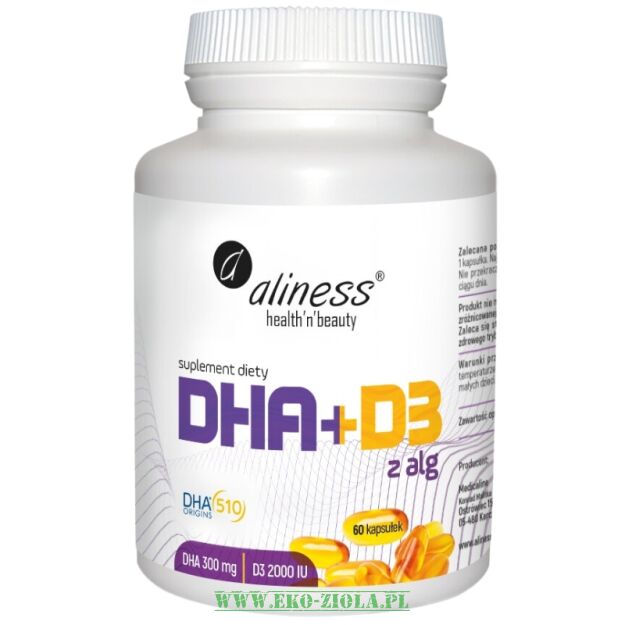 Aliness Omega DHA 300mg z alg + D3 2000IU 60kaps