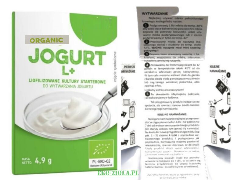 Sun&Food JOGURT L+ Organic bakterie liofilizowane do wytwarzania jogurtu (wg dr Kempisty)