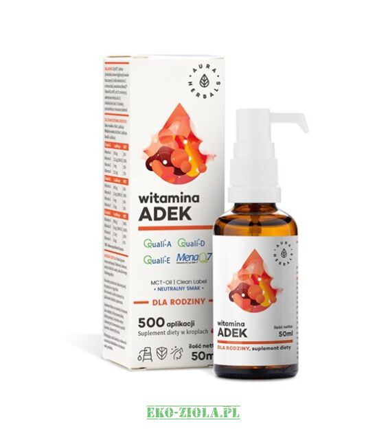 Aura Herbals Witamina ADEK (A+D3+E+K2MK7) na oleju MCT krople 50ml