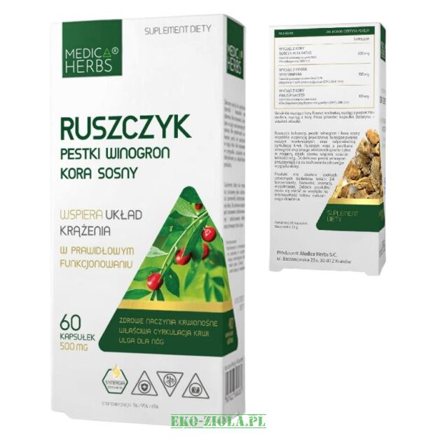 Medica Herbs Ruszyczyk + Pestki Winogron OPC + Kora Sosny OPC 60 kaps